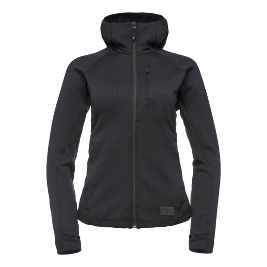 Fitted Black Diamond Jacket With High Collar And Hood