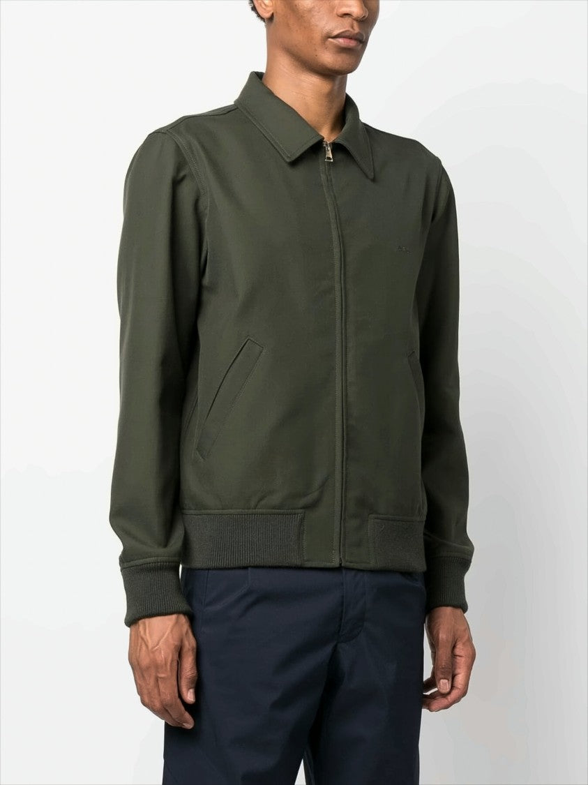 Green Bomber Jacket with Ribbed Details