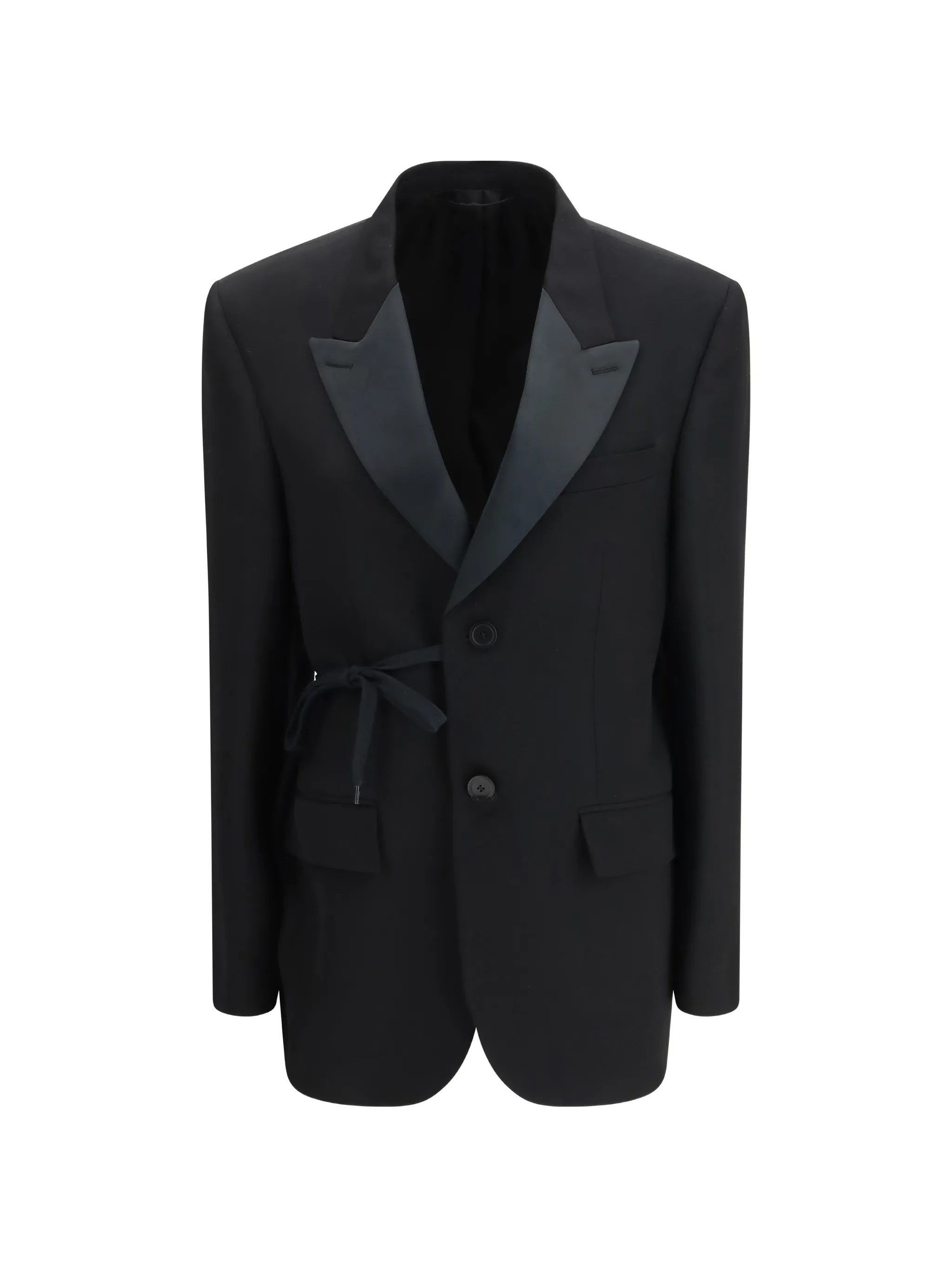 Black Wrap Tuxedo Satin Lapel Jacket