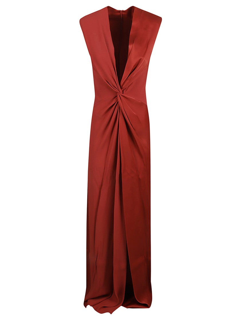 Red Dress With Deep V-Neckline