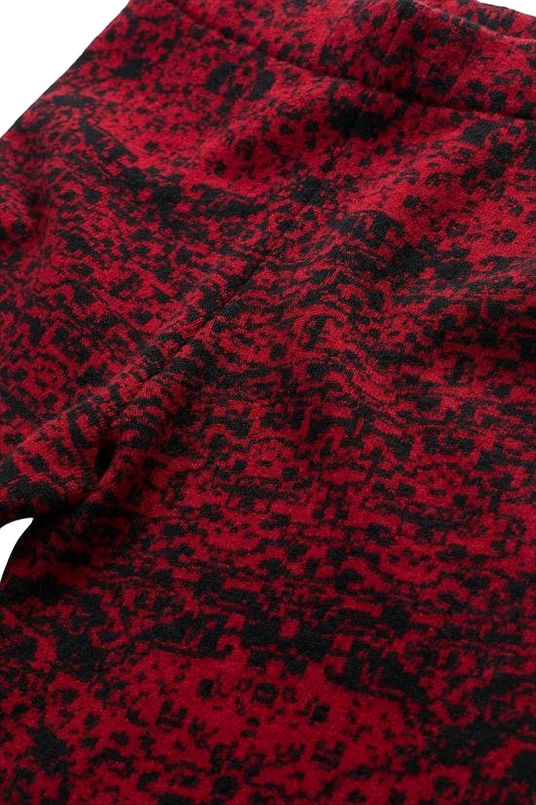 Intricate Red and Black Patterned Straight Pants