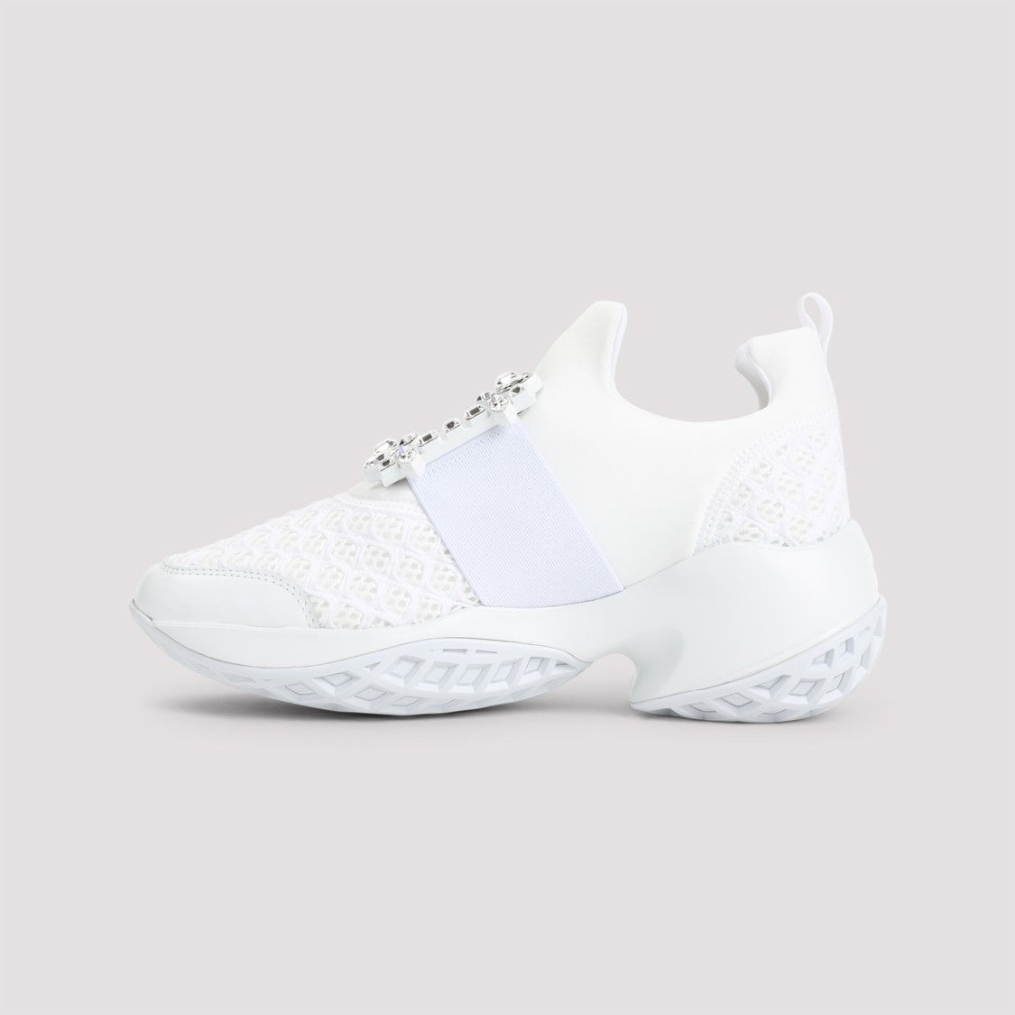 Textured White Sneakers with Decorative Embellishment