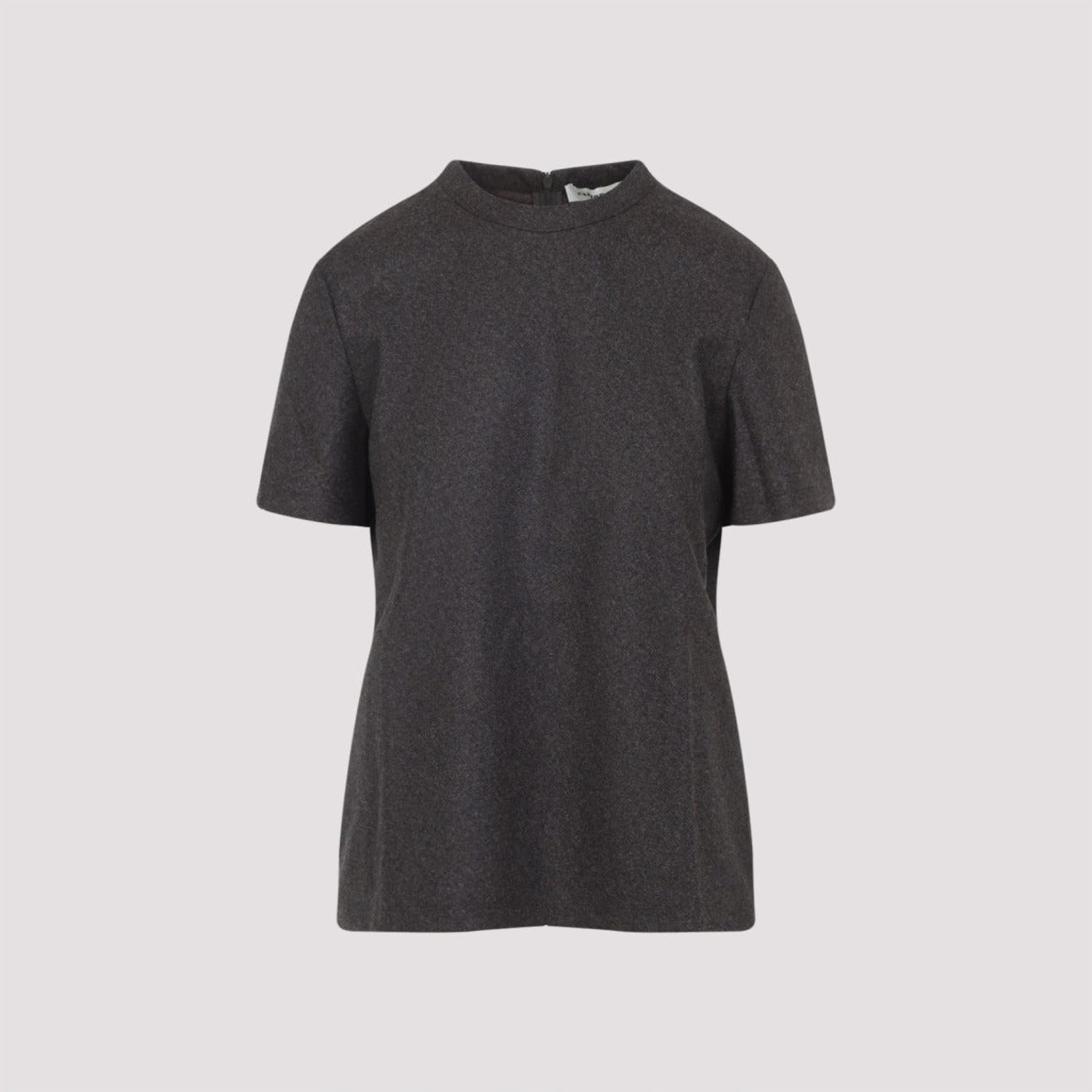 High-Neck Brown Virgin Wool T-Shirt