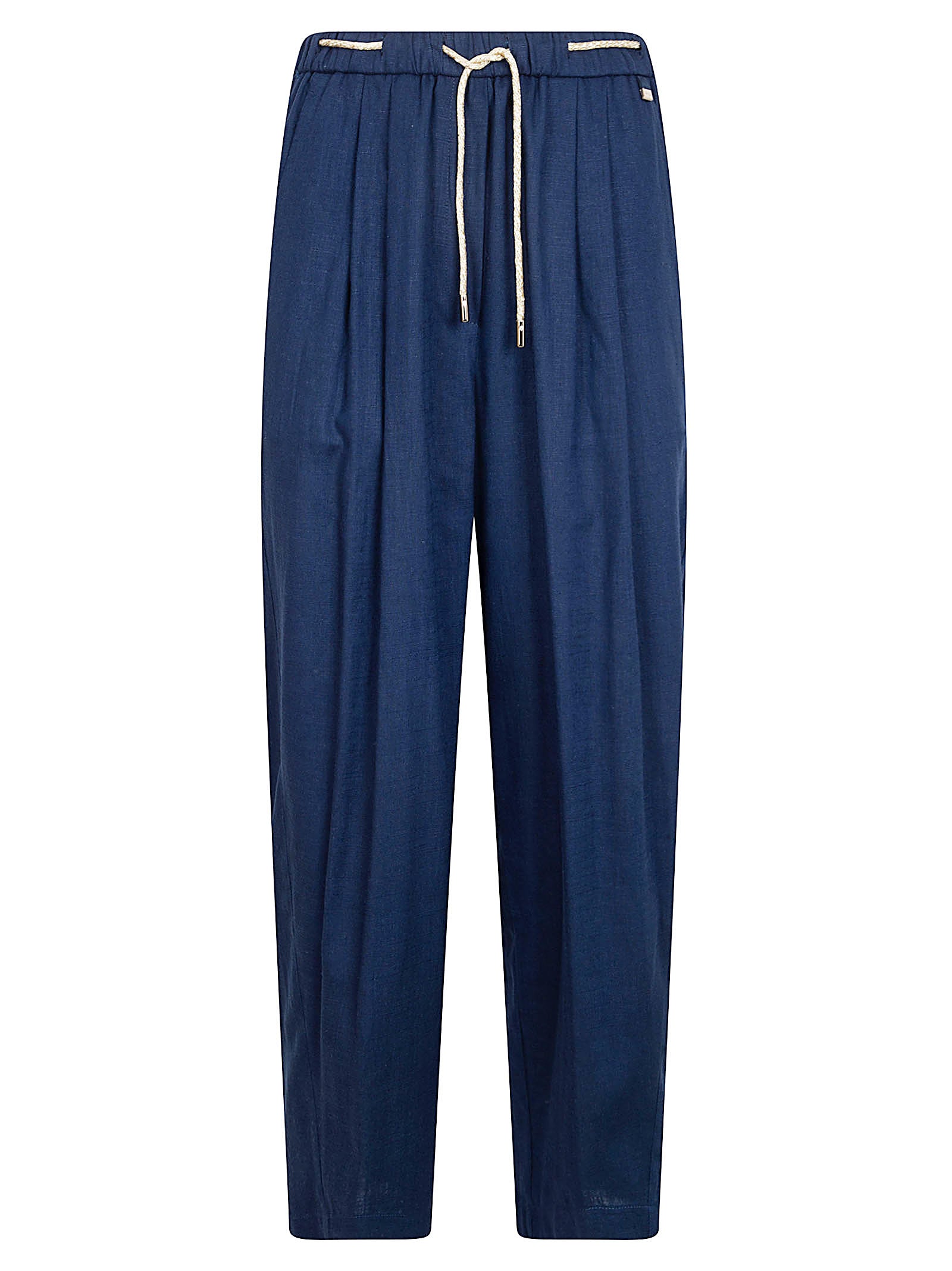 Relaxed-Fit Navy Trousers with Elastic Waistband and Drawstring