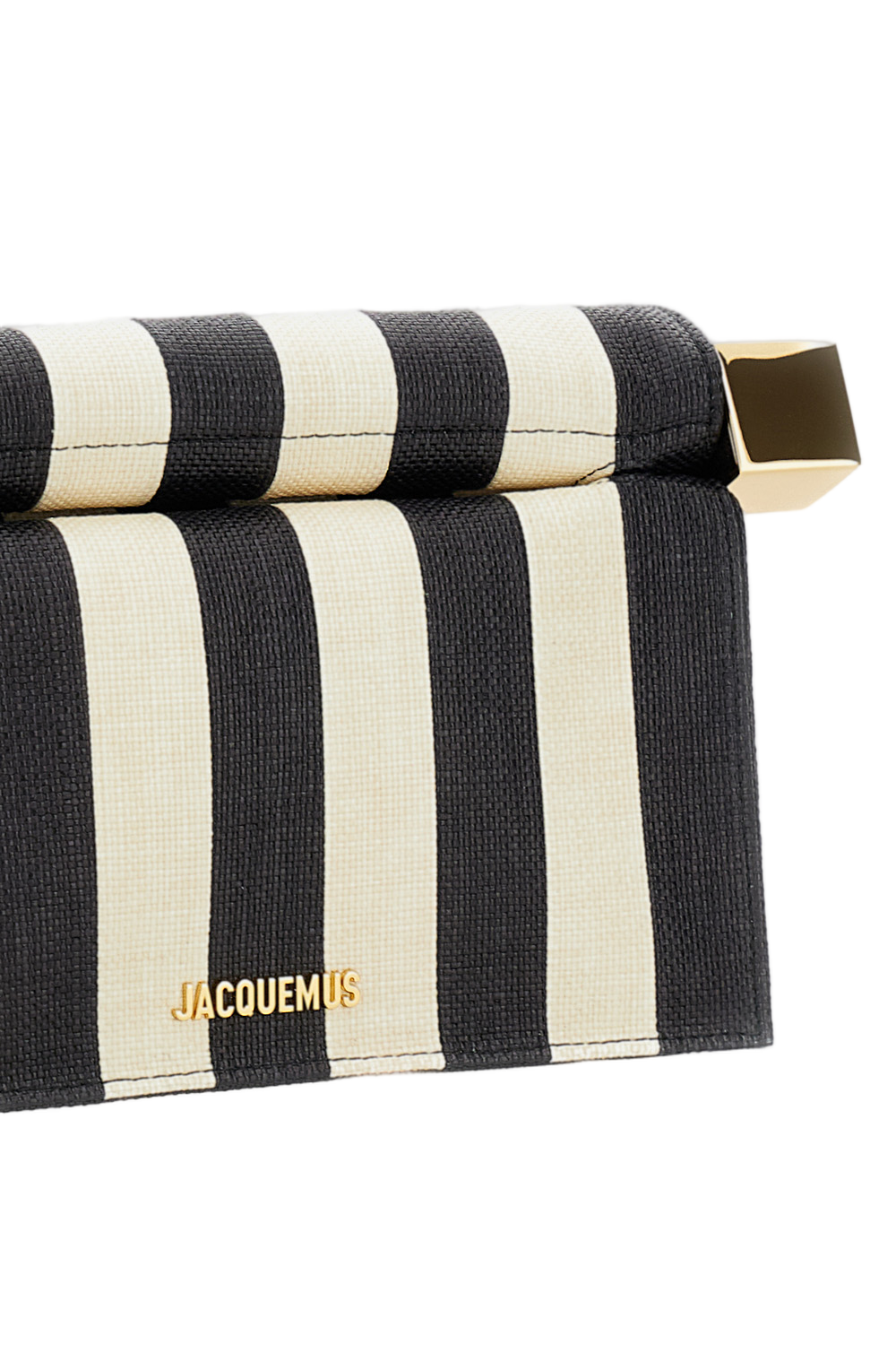 Striped Patchwork Raffia Fold-Over Clutch
