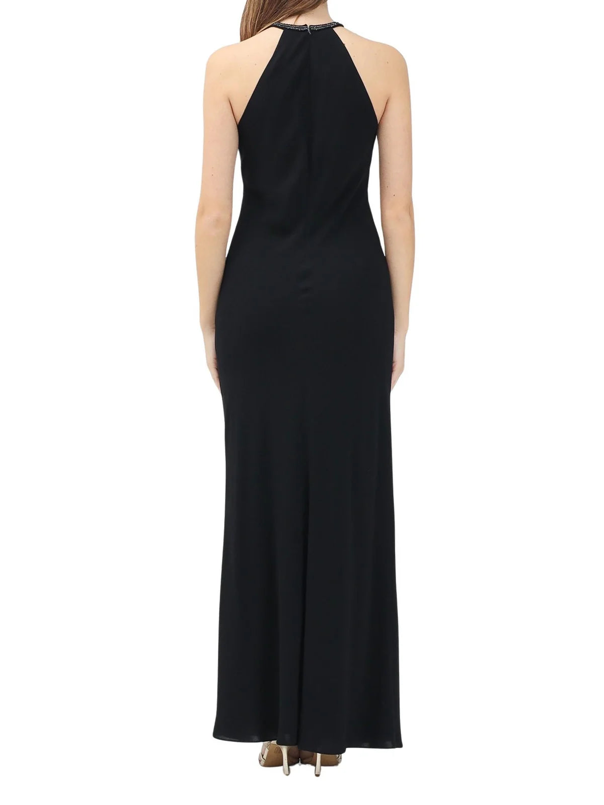 Black Triacetate Polyester Rhinestones Long Dress
