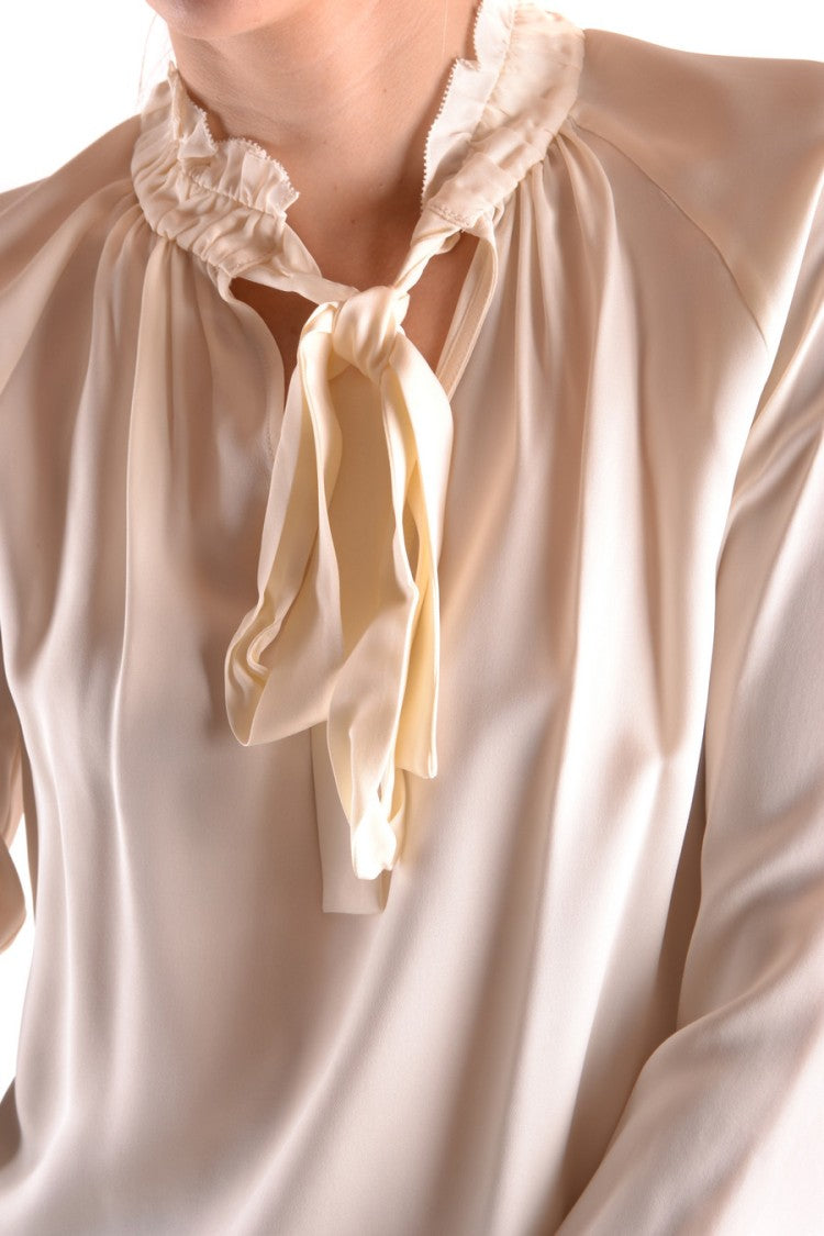 Flowing White Blouse With Ruffled Neckline