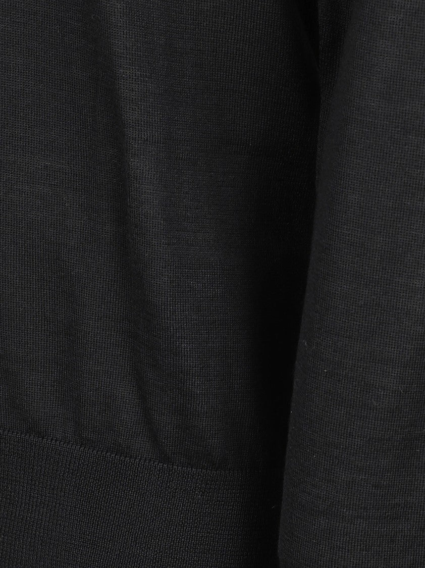 Long-Sleeve Polo Shirt In Black Virgin Wool