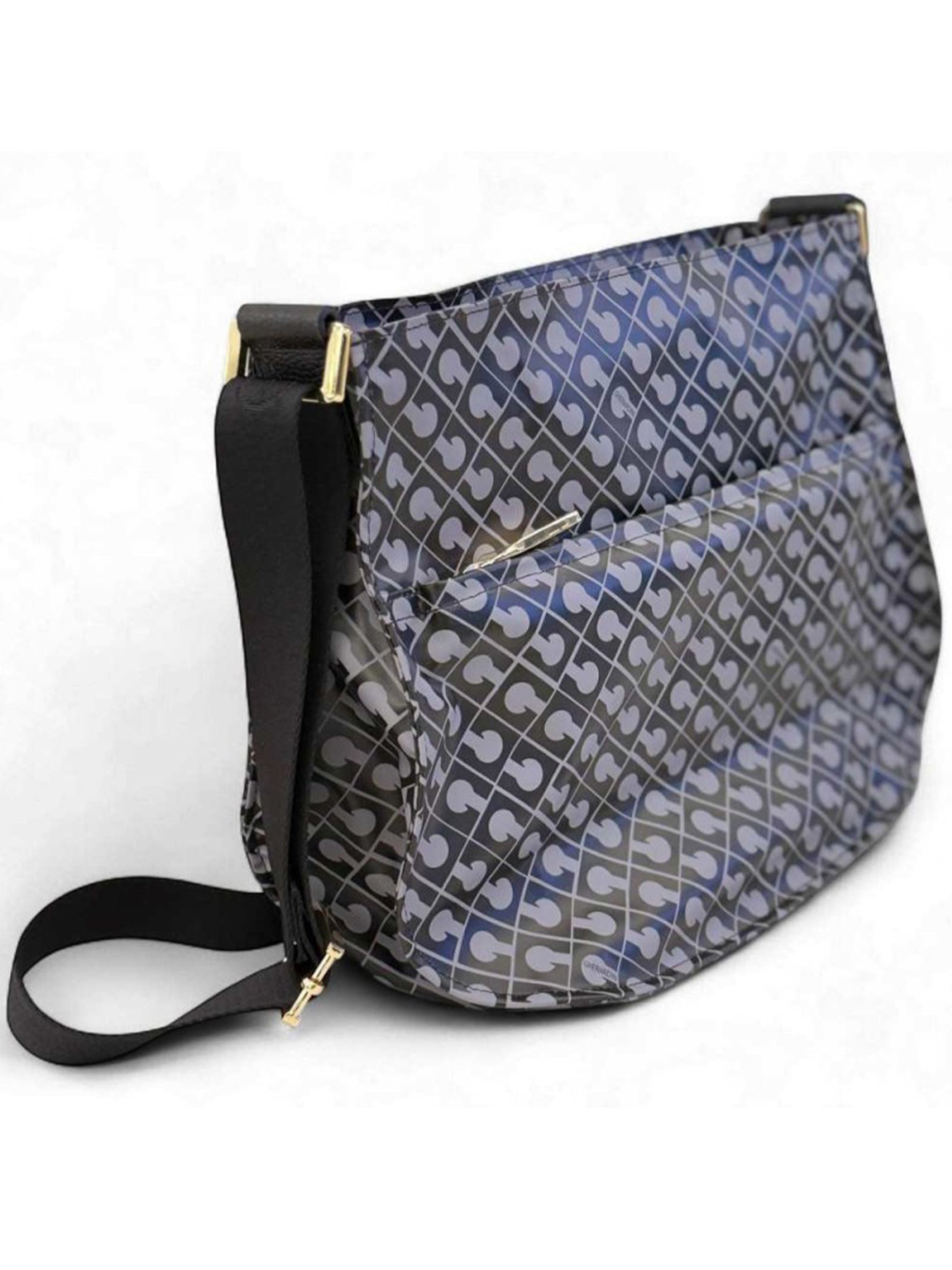 Grey Curved Geometric Pattern Crossbody Satchel