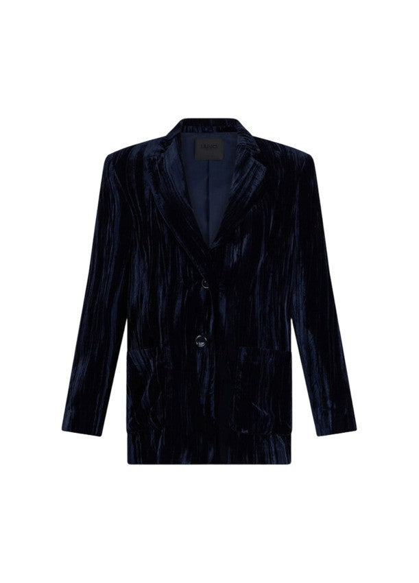 Deep Navy Velvet Blazer with Classic Lapel