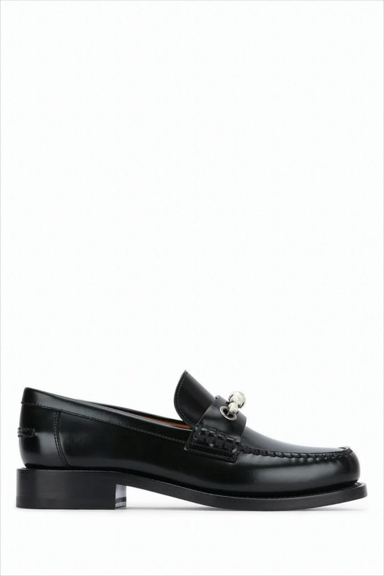 Polished Leather Loafers With Classic Moccasin Toe And Silver-Tone Detail