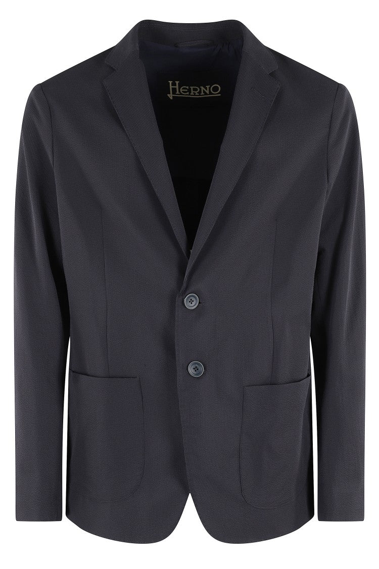 Seersucker Technical Stretch Jacket With Classic Notched Collar