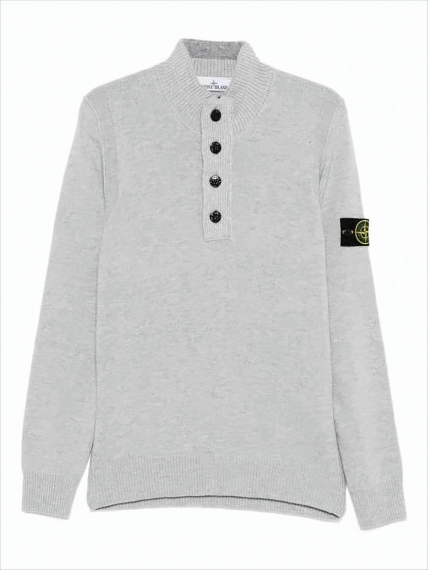 Knitted Turtleneck Sweater with Ribbed Texture and Buttoned Placket