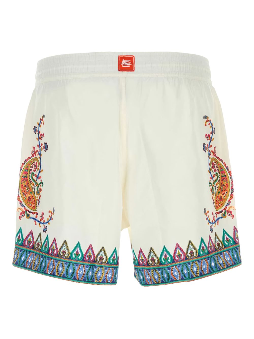 White Swim Shorts With Floral Paisley