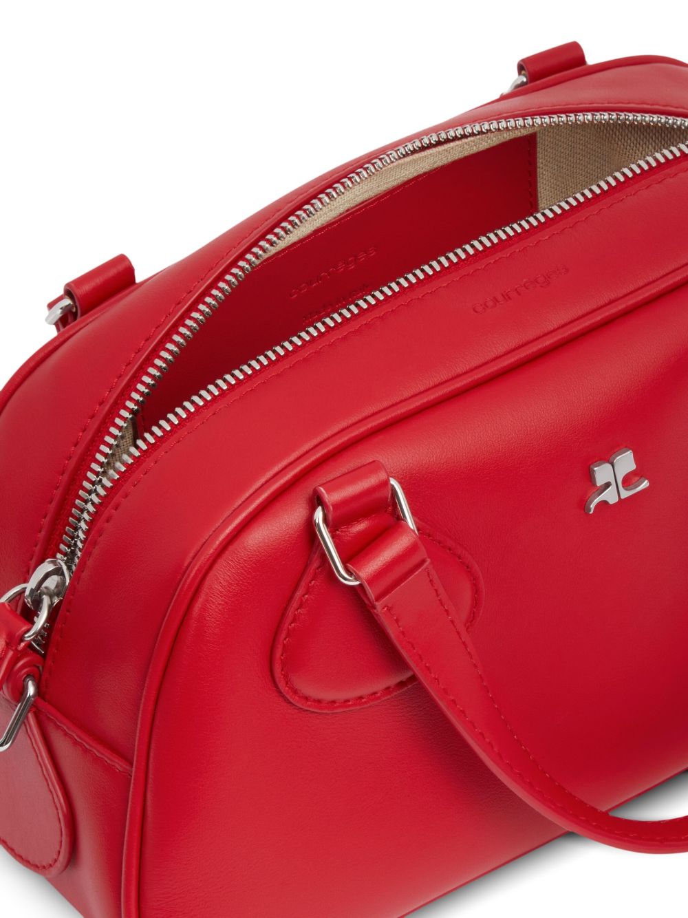 Elongated Red Leather Bag With Silver-Tone Hardware