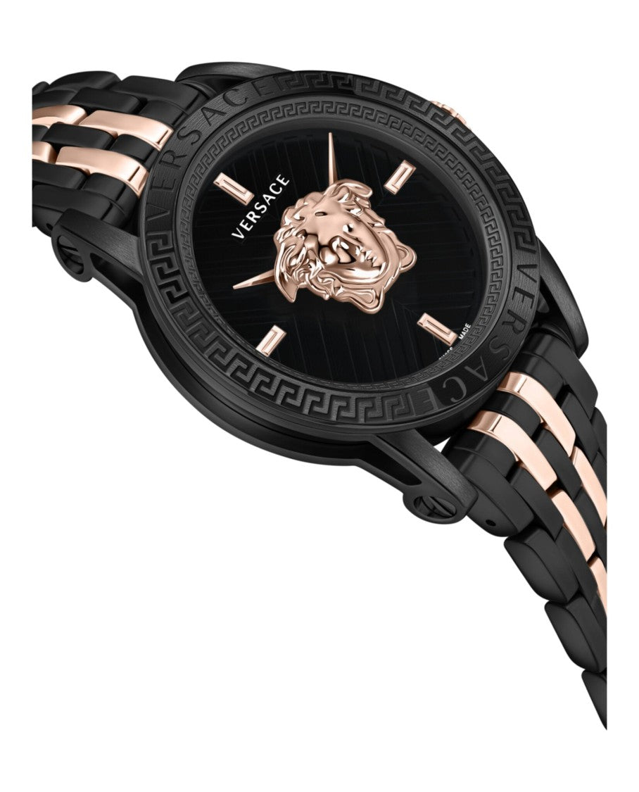 Versace V-Code Bracelet Watch With Black Guilloche Dial