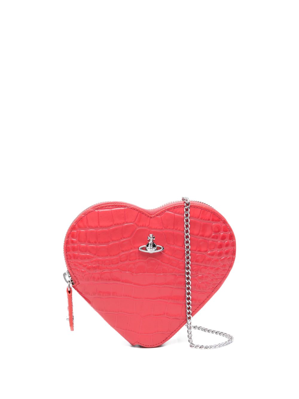 Coral Croc-Effect Heart Crossbody Bag