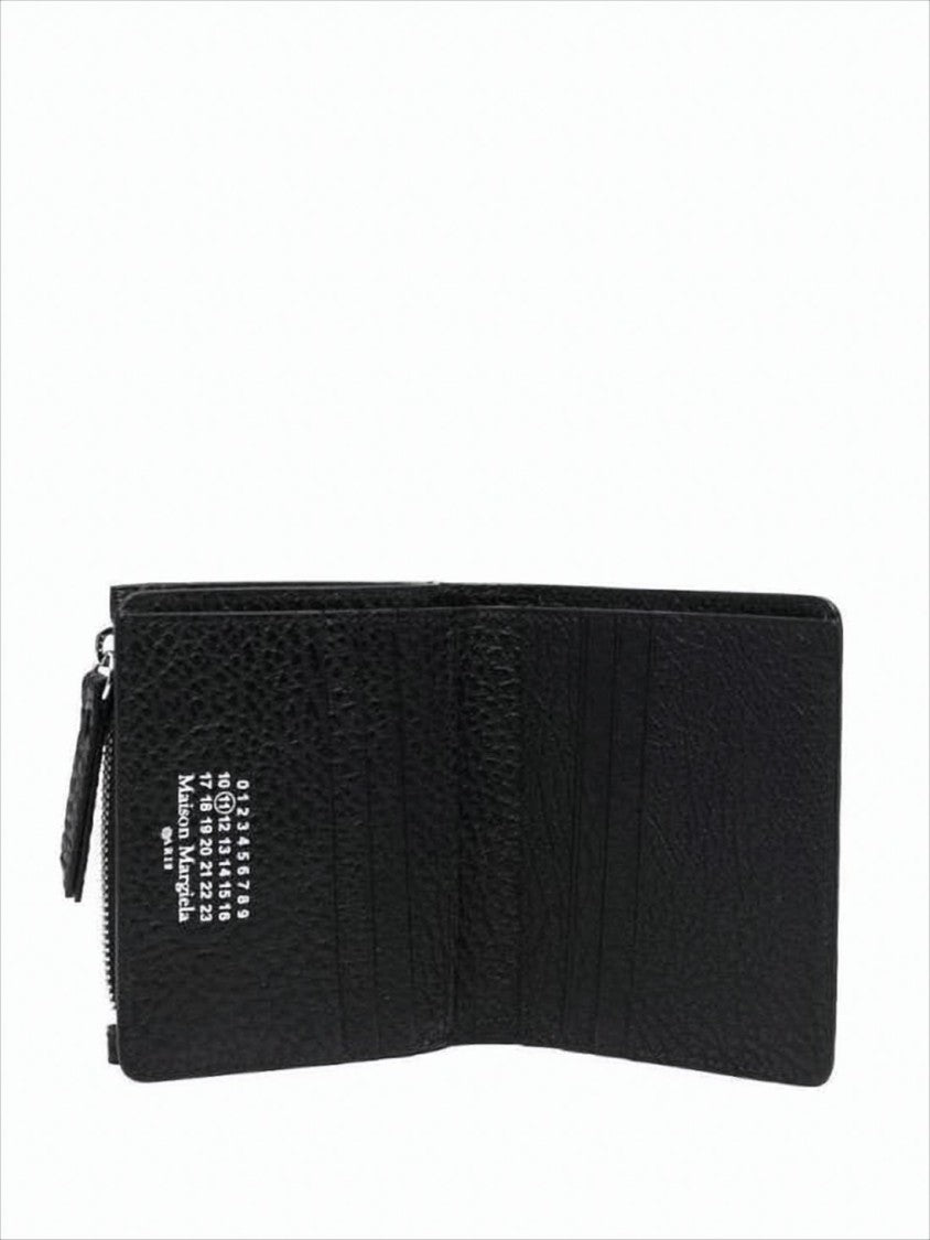 Textured Calf Leather Compact Wallet With Distinctive Stitches