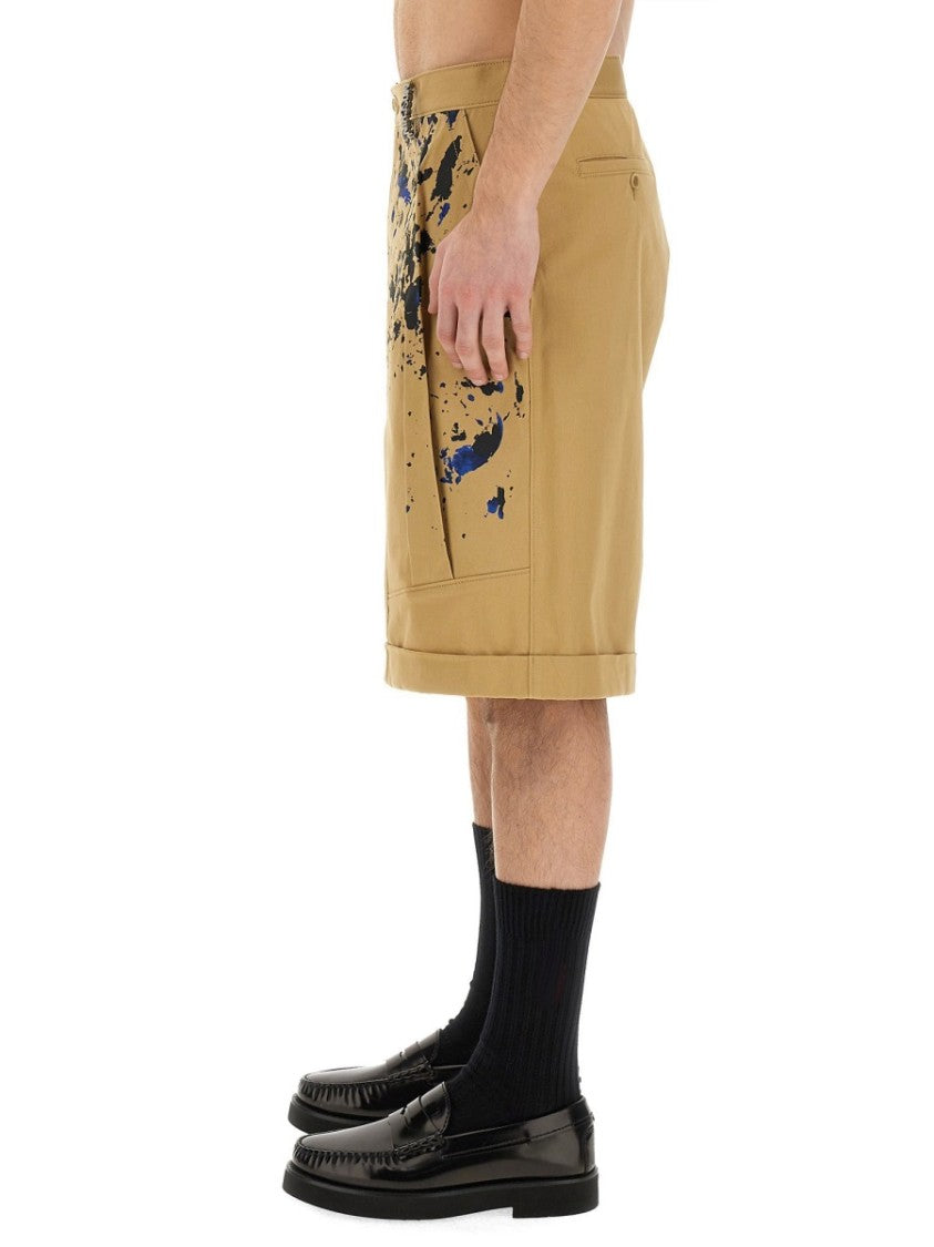 Bermuda Cargo Shorts With Unique Splatter Print Design