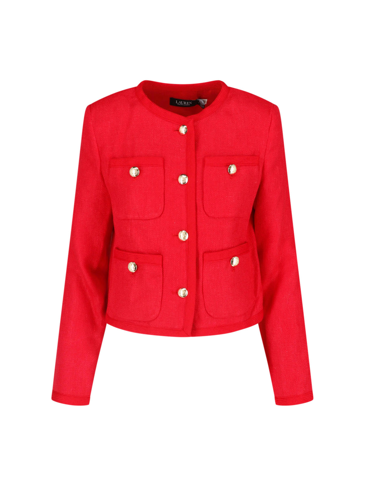 Red Cropped Gold Button Structured Jacket