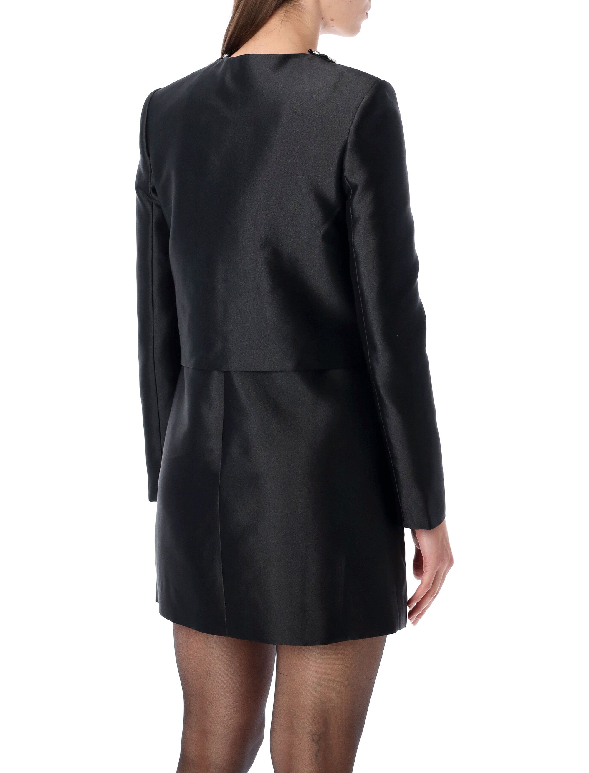 Black Taffeta Embellished Trim Jacket