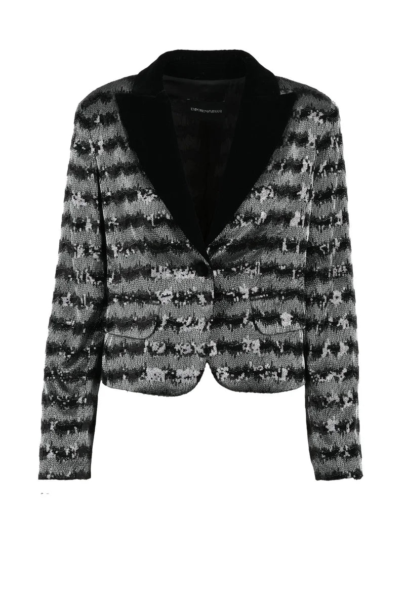 Sequin Jacket Velvet Lapel - Silver/Black