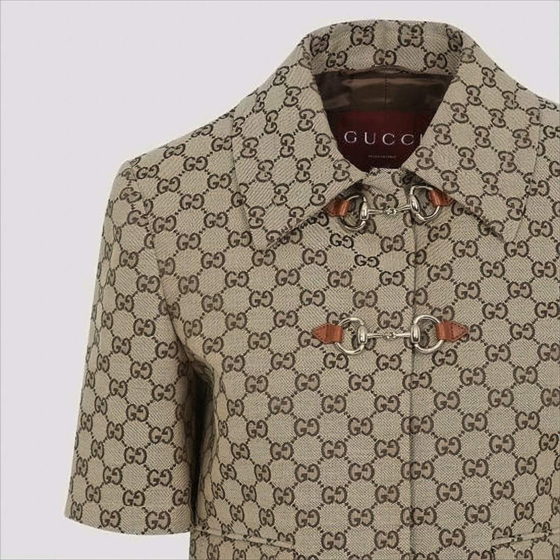 Boxy Silhouette Short-Sleeved Coat with Monogram Pattern