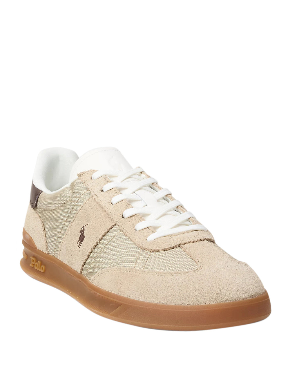 Beige Low-Top Sneakers with Suede and Mesh Panels