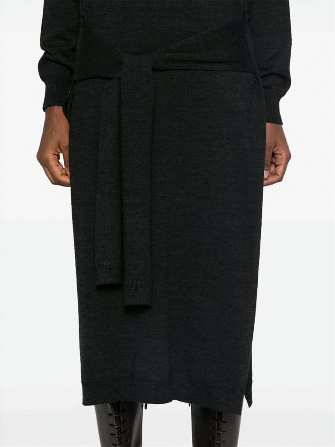 Turtleneck Midi Dress With Fabric Belt