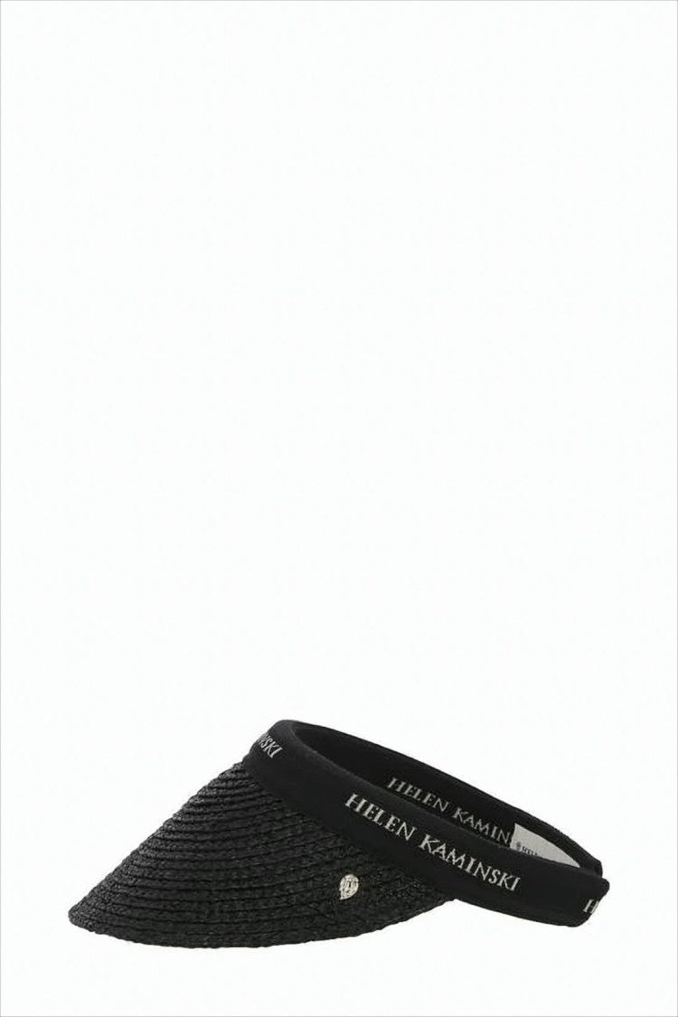 Black Woven Raffia Visor Hat with Curved Brim
