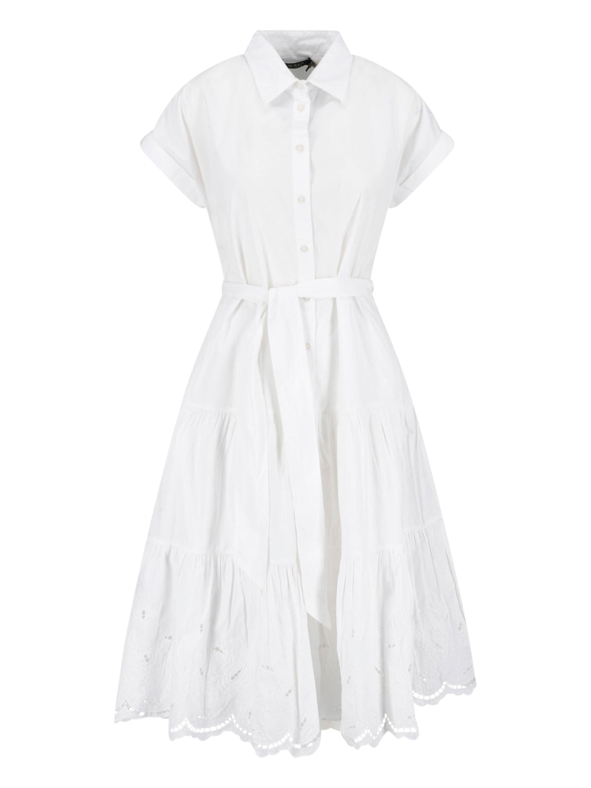 White Button-Down Tiered Skirt Dress