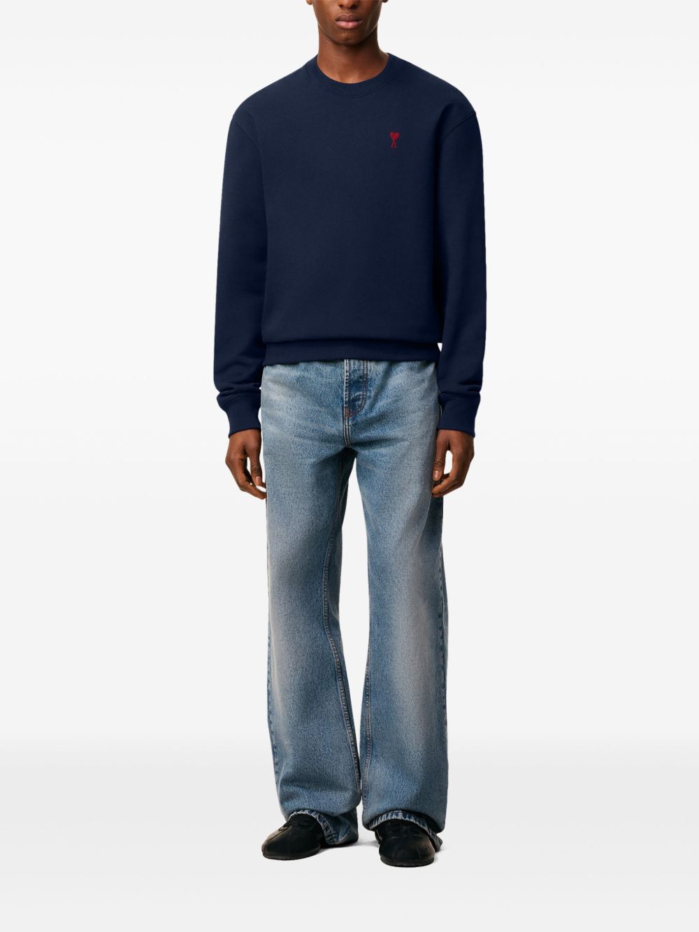 Navy Blue Cotton Jersey Sweater With Monogram Motif