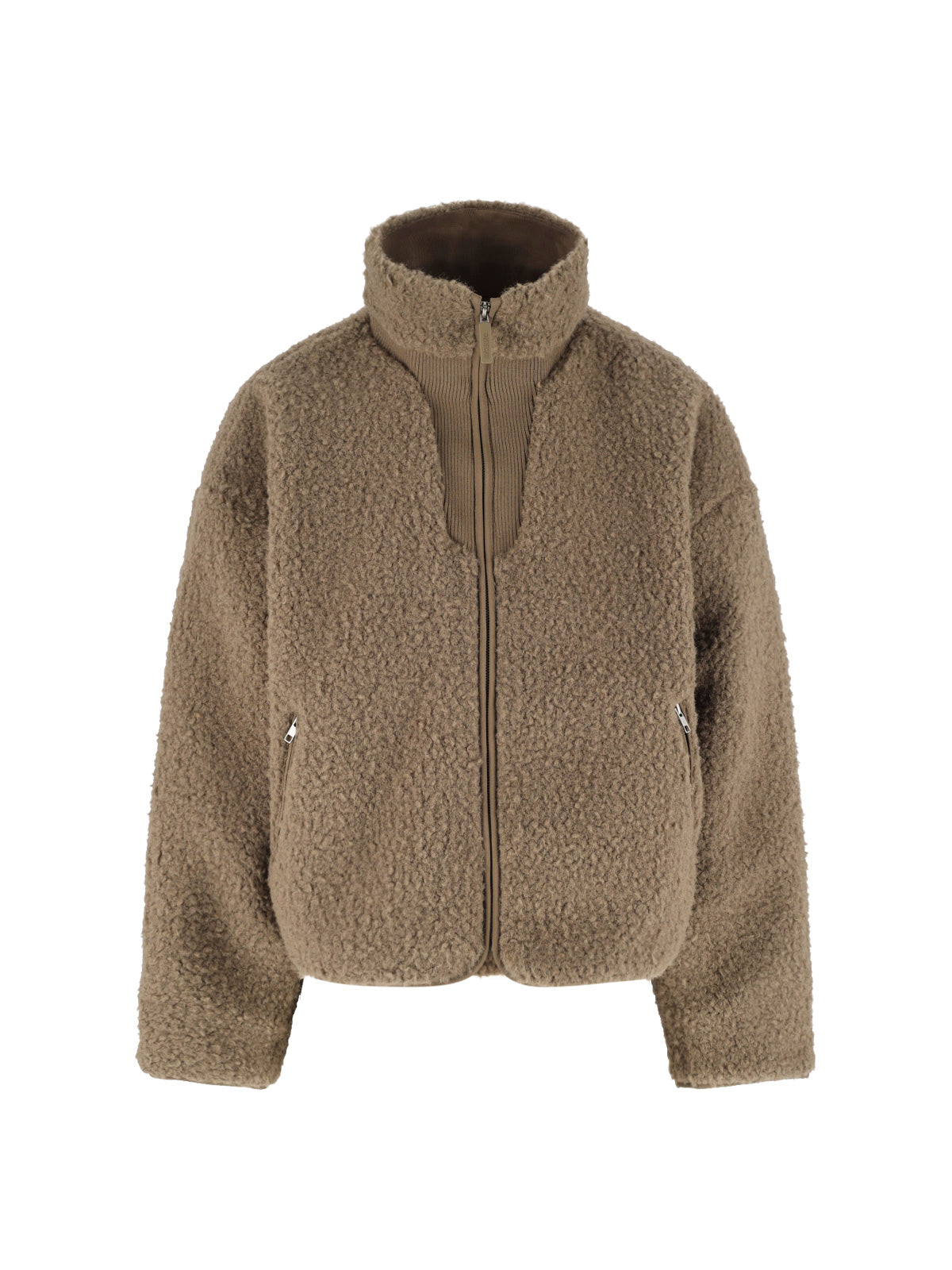 Taupe Cropped Plush Teddy Jacket