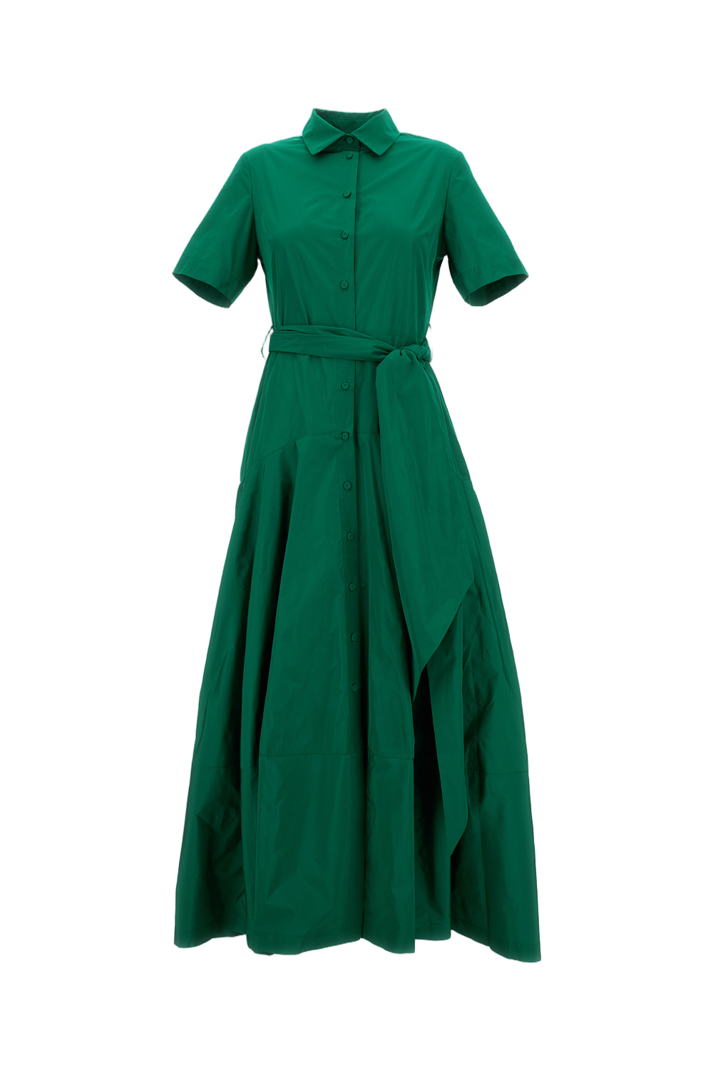 Short-Sleeve Midi Dress with Matching Waist Sash