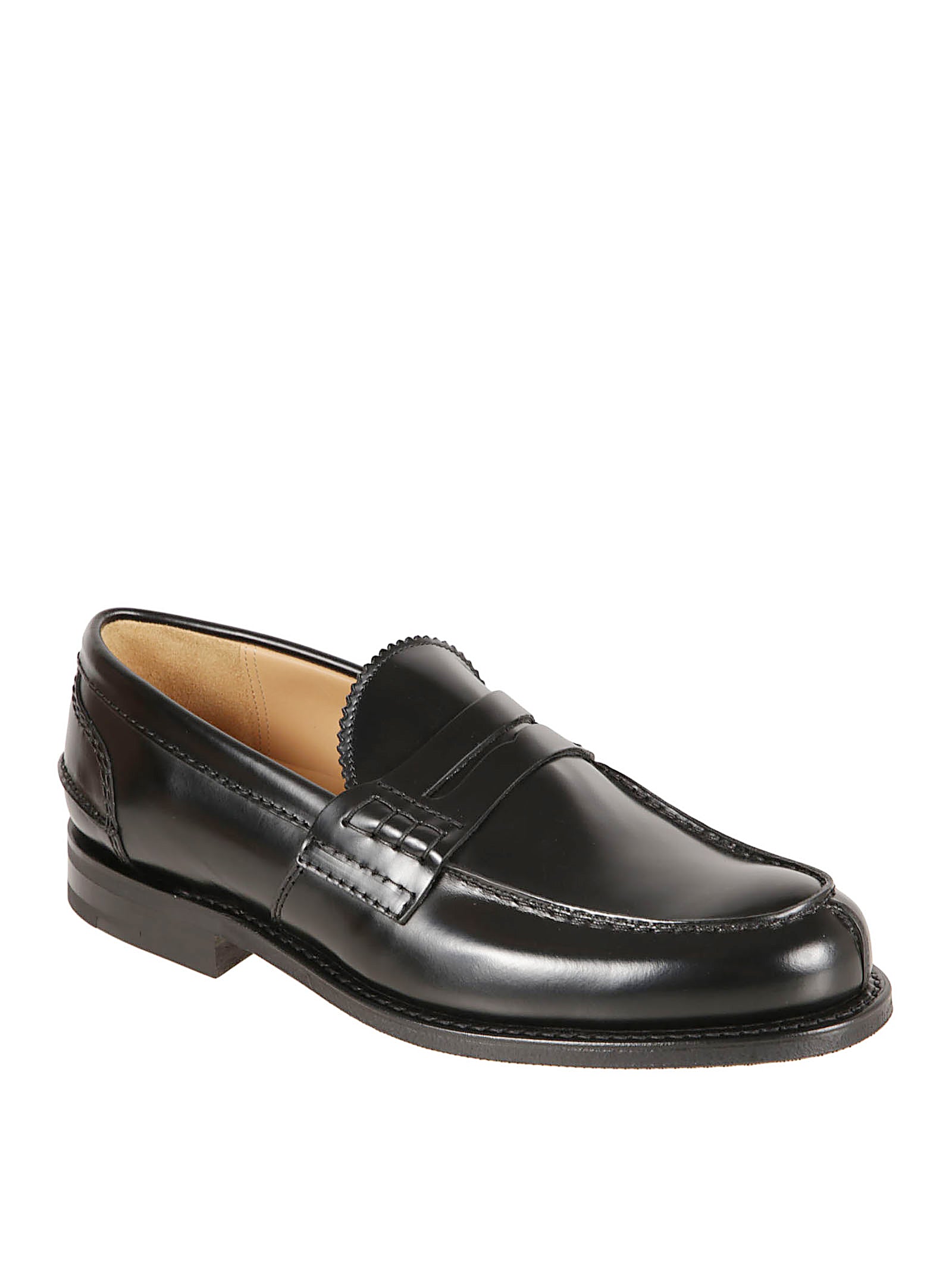 Penny Loafer Flat Shoes In Polished Black Leather