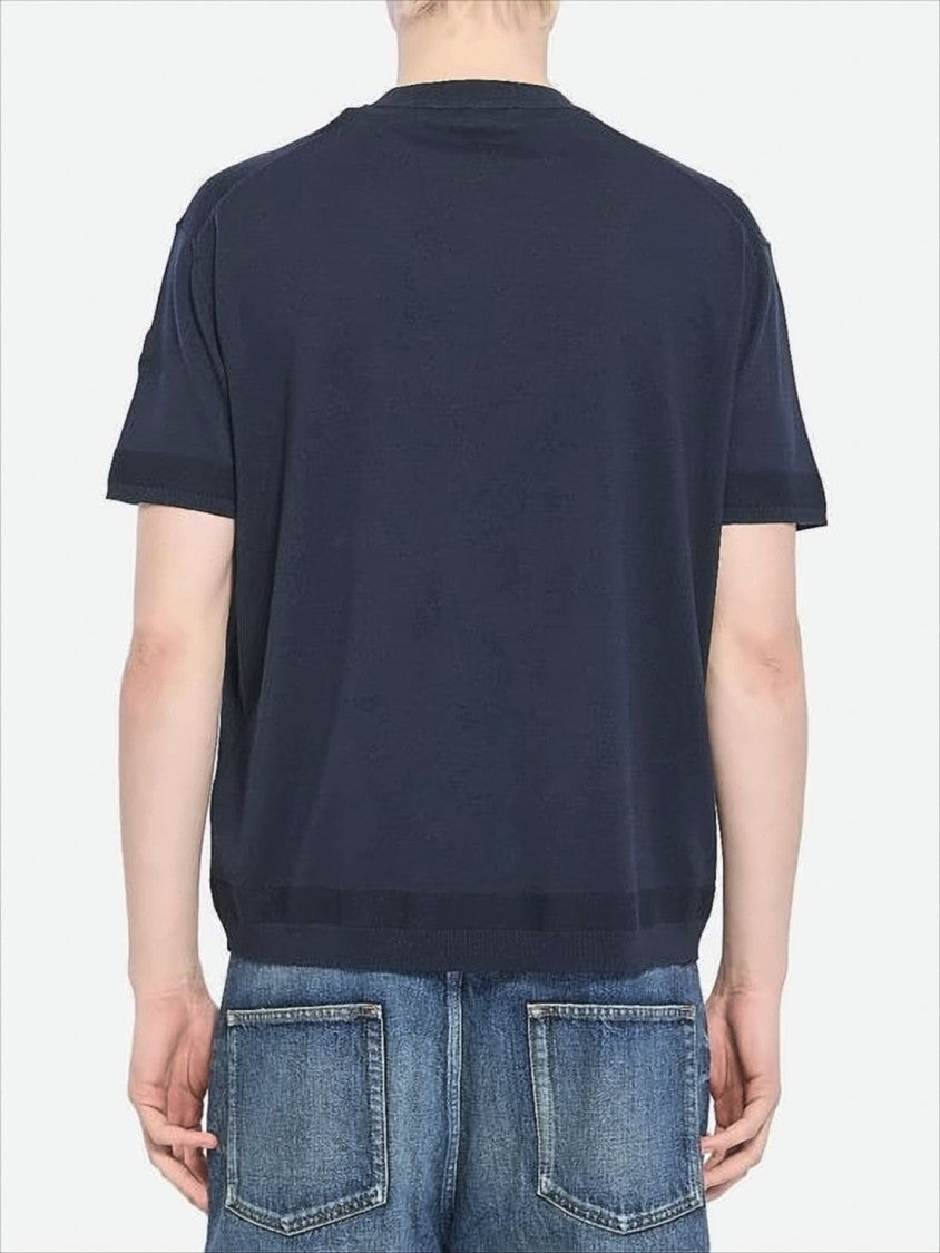 Short-Sleeve Relaxed Fit Sweater with Crew Neckline and Ribbed Trims