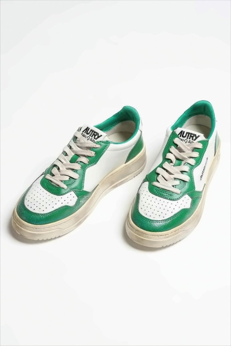 Low-Top Sneakers with Leather Overlays and Perforated Detailing