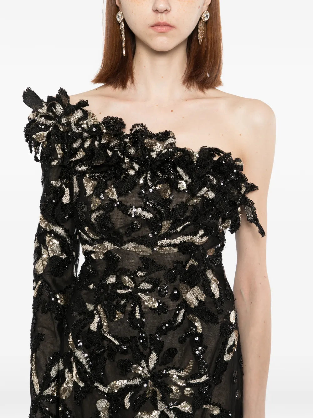 One-Shoulder Embroidered Tulle Dress