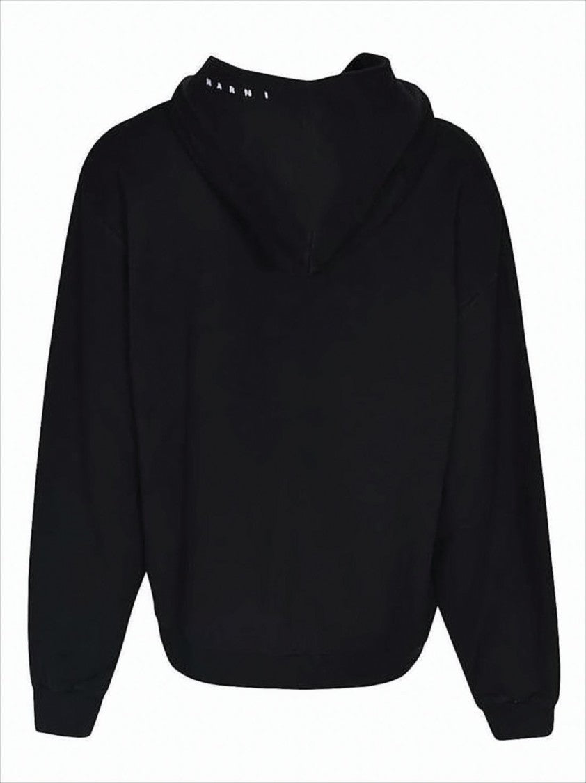 Graphic Print Black Cotton Hoodie with Relaxed Fit