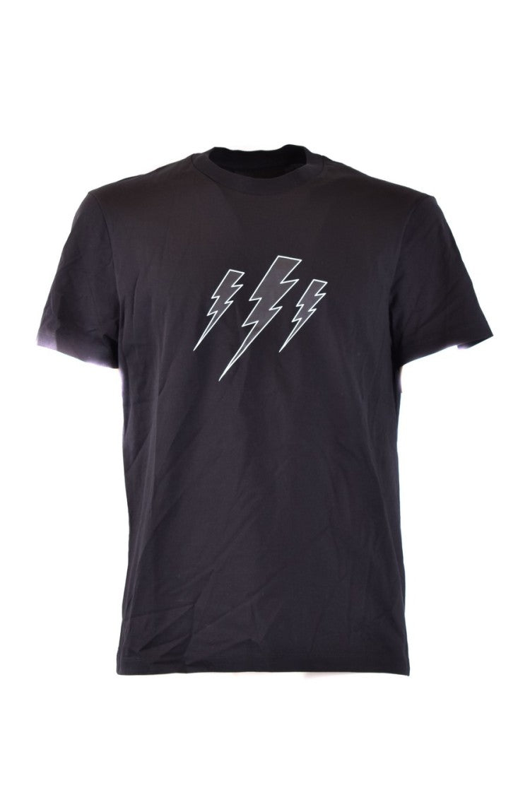 Sleek Cotton T-Shirt with Bold Lightning Graphic Design