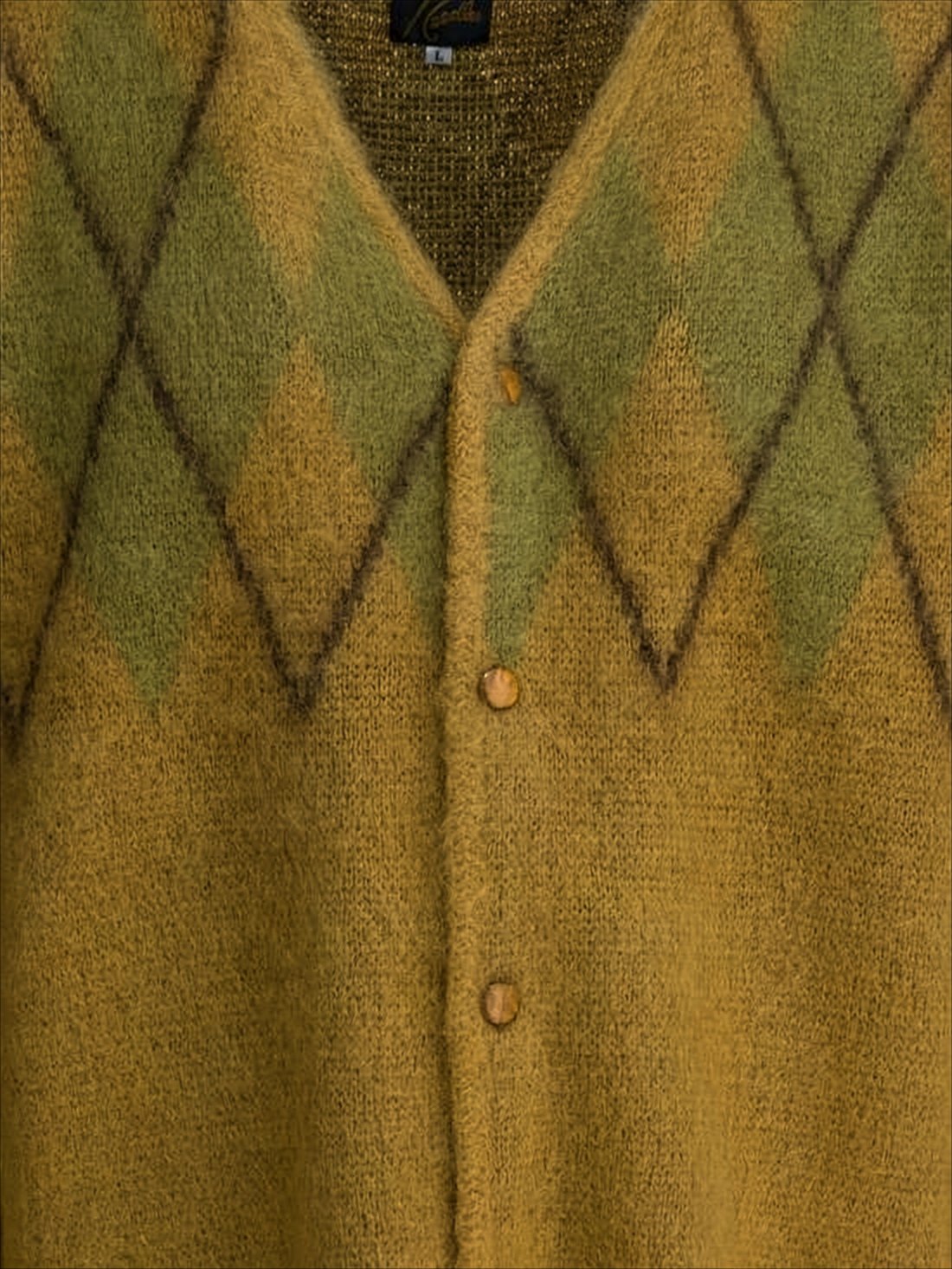 Argyle Pattern Mohair Blend Cardigan