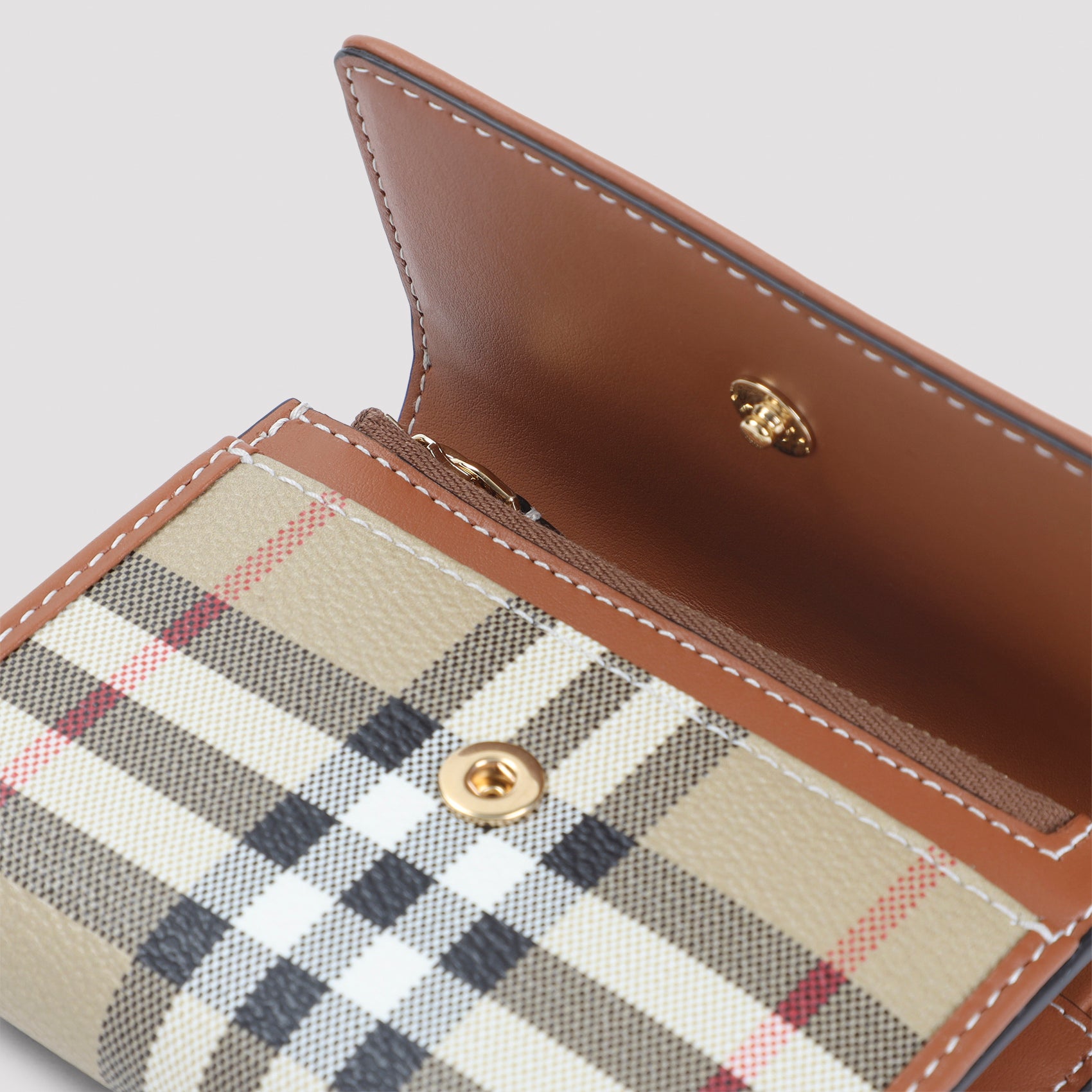 Beige Check Pattern Wallet With Gold-Tone Clasp