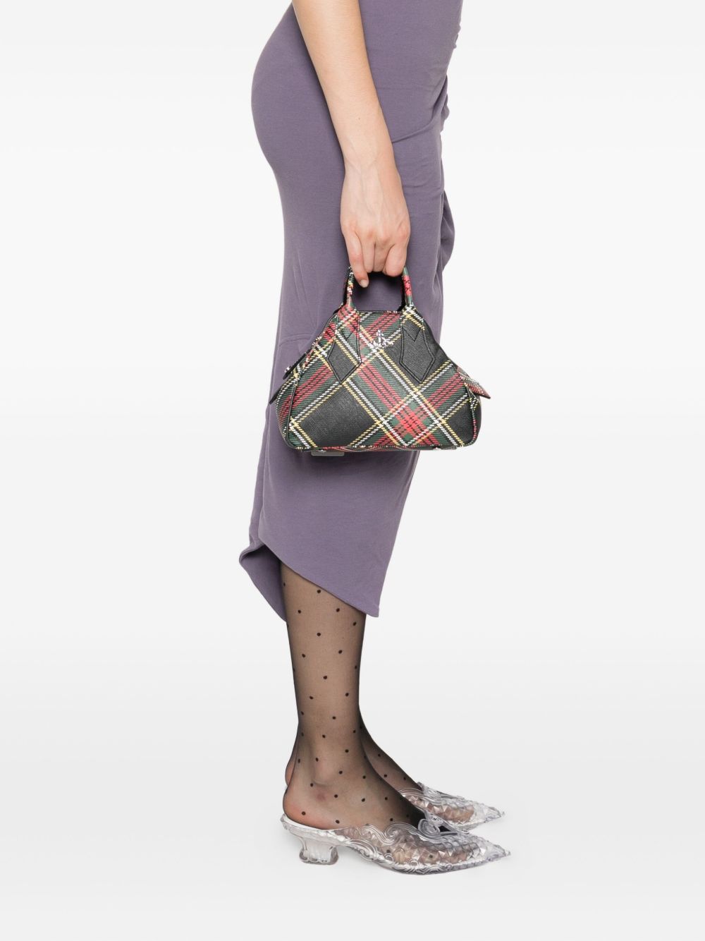 Structured Handbag with Tartan Check Pattern