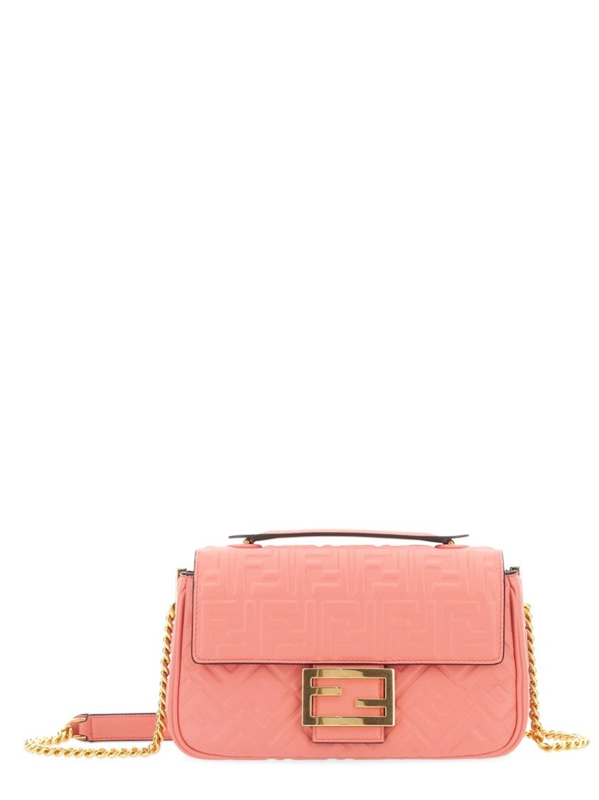 Textured Leather Midi Bag With Gold-Tone Chain Strap