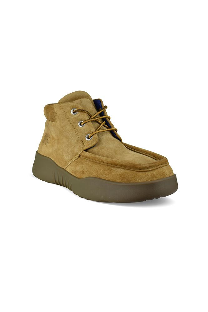 Beige Suede Boots With Embossed Logo