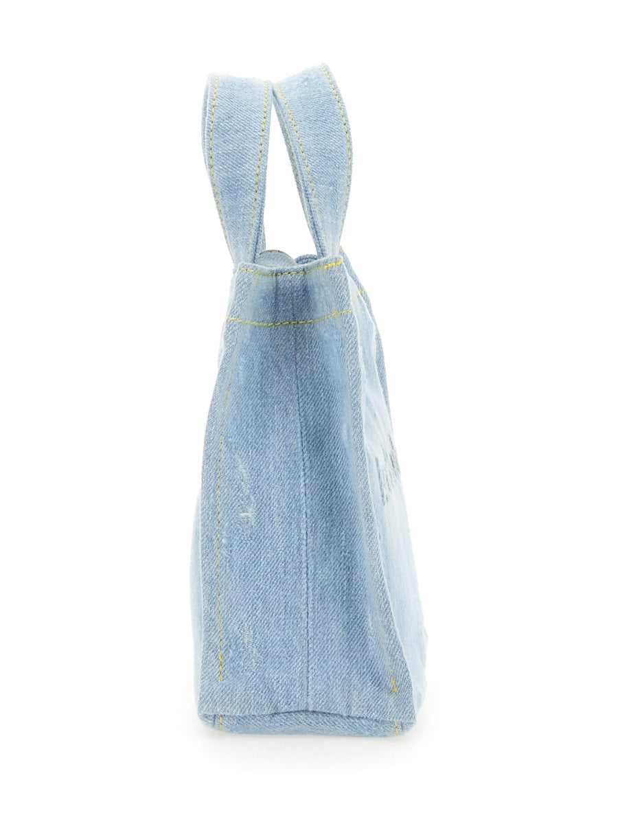 Mini Denim Shopper Bag With Tonal Logo Embossing