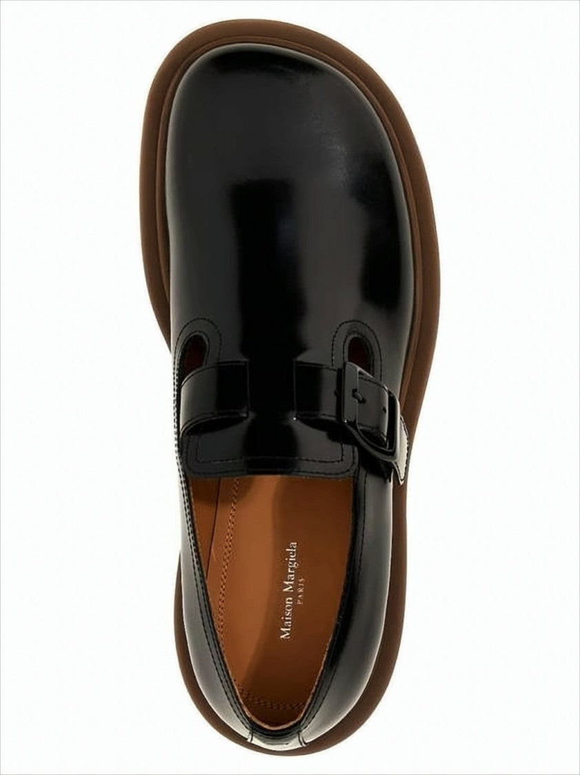 Polished Black Calf Leather Loafers With Buckle Strap