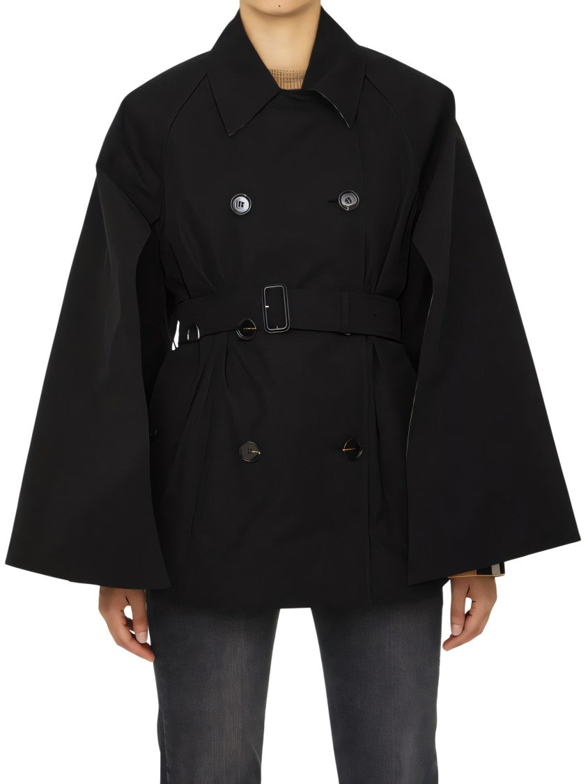 Oversized Black Coat with Check Interior
