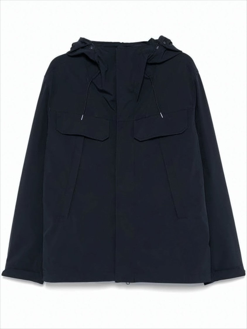 Relaxed-Fit Black Jacket with Concealed Zip and Goggles