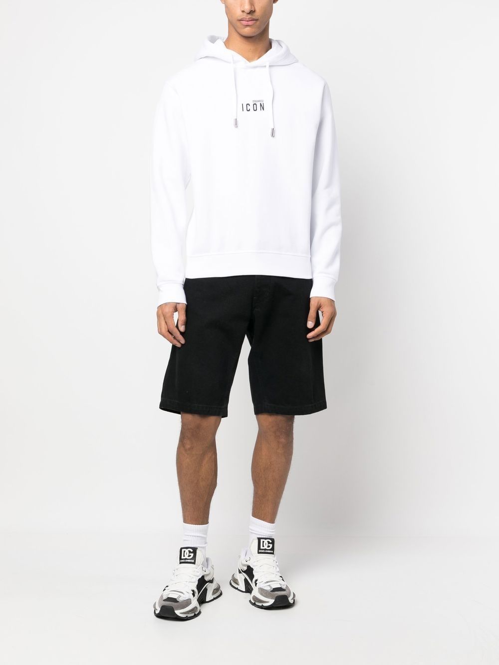 White Hooded Sweatshirt with Central Icon Logo